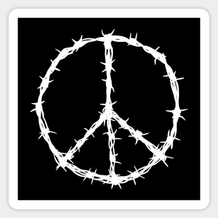 Barbed Wire Peace Sign (white print) Sticker